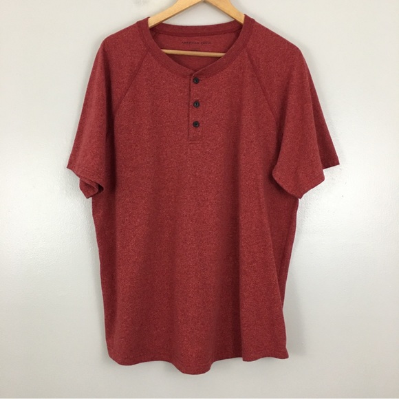 American Eagle Burgundy Quarter Button Short Sleeve Henley T-shirt Size XL - Picture 2 of 5
